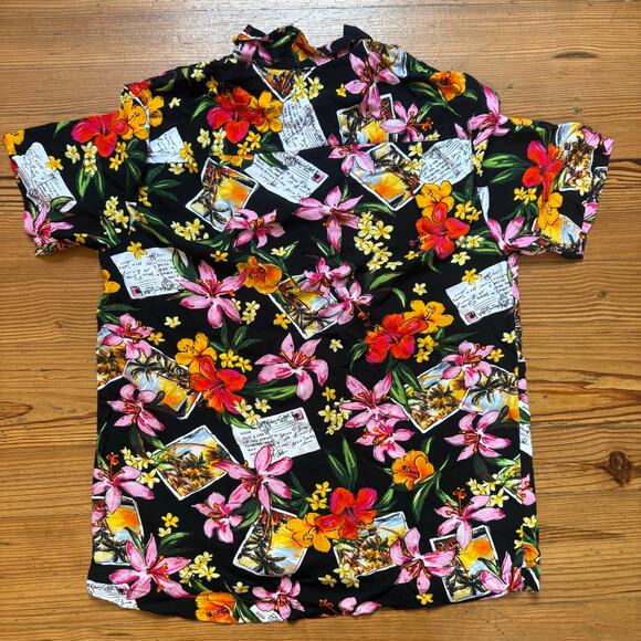 George black pink red tropical short sleeve button up womens shirt SIZE M - Picture 6 of 6